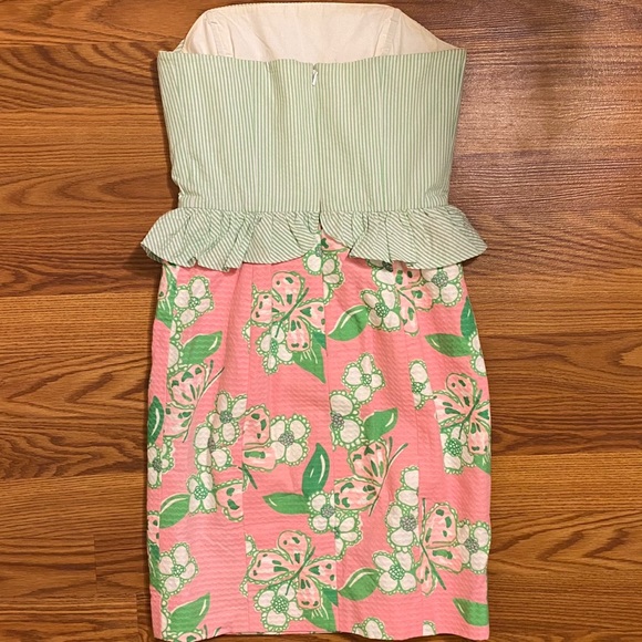 Lilly Pulitzer - green&pink flower strapless dress - Picture 2 of 4